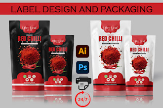 design pouch and box label or packaging design