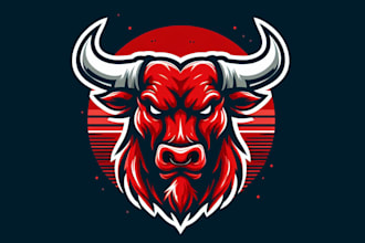 design awesome modern red bull head mascot logo design in just 1 day