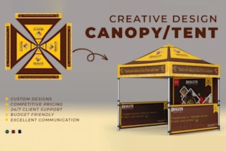 design canopy tent, table cover, flag and backdrop