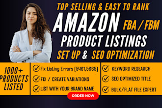 set up amazon fba fbm account, setup amazon SEO fba fbm product listings for pl