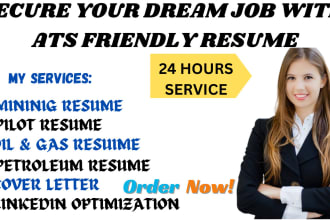 write an ats friendly pilot or mining petroleum resume in 24 hours