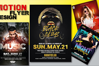 design unique night club flyer, motion flyer poster for event,