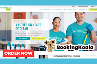 design cleaning service business, house, office cleaning, booking koala website