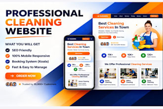 design cleaning service business, house, office cleaning, booking koala website