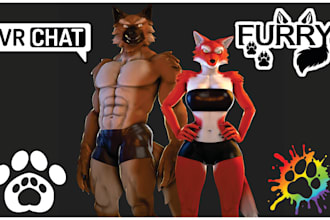 do custom vrchat avatar, 3d furry model, nsfw, furry model, vtuber