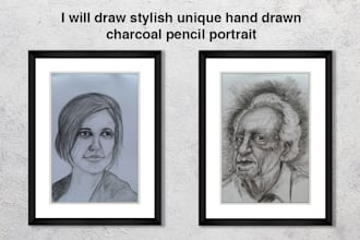 draw stylish unique hand drawn charcoal pencil portrait
