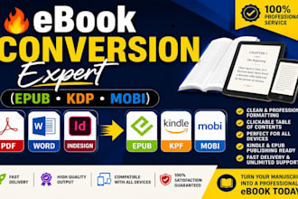 convert PDF, word, and indesign files to epub, kindle kpf , and mobi formats