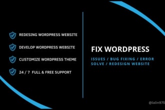 fix wordpress error, issues and wordpress theme customization any theme