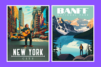 make vintage travel poster, vintage poster, poster in vintage retro style