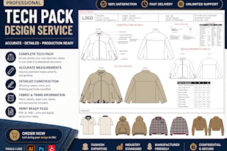 make techpacks with flat sketch and specs