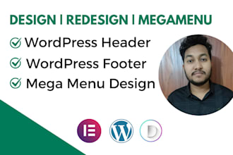 design or fix wordpress header, footer and mega menu