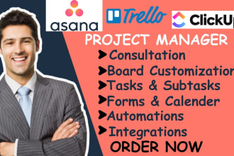 your asana manager, asana setup trello setup, clickup