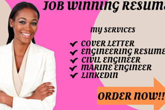 write you engineering resume, civil, marine, cover letter, linkedin