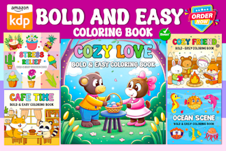 create bold, easy and cozy coloring book or coloring pages for kdp and etsy