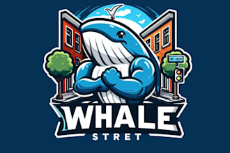 creative modern whale street mascot logo design for your company
