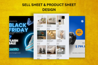 design sell sheet, product catalog, product sheet, lookbook or price list