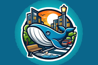 design super unique whale street mascot logo very fast with super color