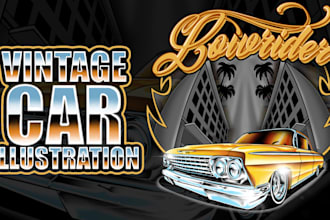 create cool custom vintage car illustration