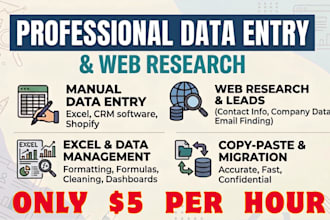 do excel data entry, CRM data entry, shopify data entry