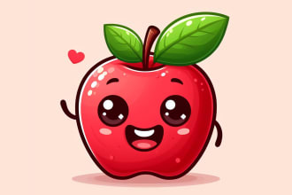 design unique cute happy red apple mascot logo for you  with unlimited revision