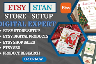 setup etsy shop, etsy digital product design stan store temu product listing seo