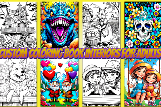 design unique adult coloring book pages with attractive covers for KDP