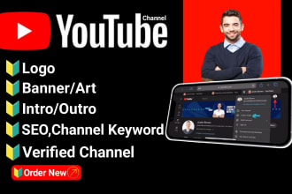 create a youtube channel with a logo, art, intro, outro, SEO
