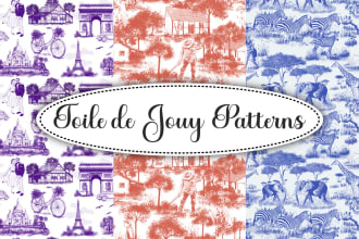 hand draw toile de jouy patterns for a unique seamless textile design