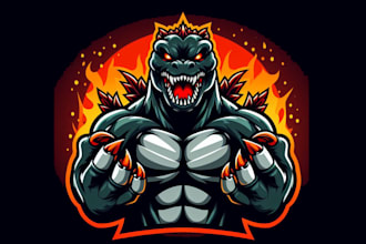design super angry godzilla esport mascot logo design in very short time