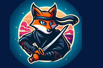 design a unique modern ninja fox mascot logo  with express delivery