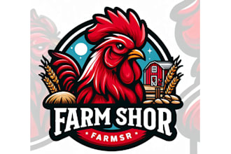 design super unique red rooster farm mascot logo with express delivery