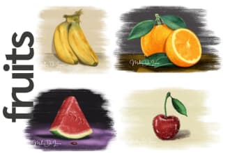 paint realistic, organic painting of fruits, vegetables or plants