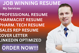 write a pharmacy resume, tech sales resume, CV, cover letter, linkedin