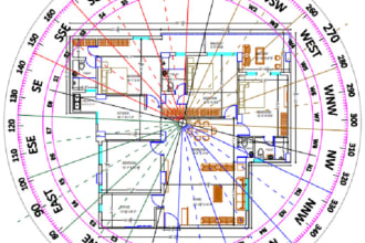 design vastu grid layout plan and bar chart