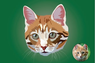 illustrate your cat, dog or any pet portrait into vector art