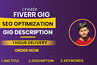 write a fiverr seo optimized gig description , profile promotion, gig thumbnails