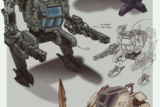 design epic mecha and robot concept art for your project