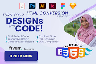convert your psd, figma, sketch design to html website
