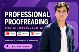 proofread and edit text in persian farsi turkish english