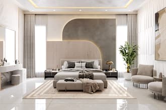 do interior design living room, bedroom, and bathroom in 3d rendering