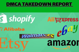 report to remove ebay,etsy,shopify,amazon alibaba,aliexpress,walmart under dmca