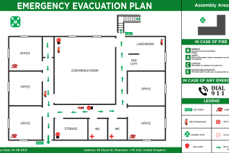 design a fire emergency evacuation plan, diagram, map