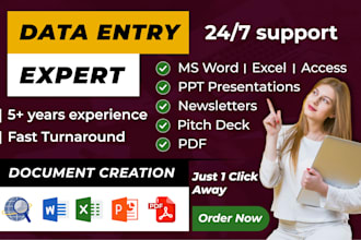 do any data entry, word, excel, powerpoint, PDF, and newsletter tasks