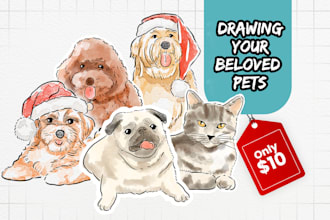 drawing cute and minimalist watercolor pet illustration
