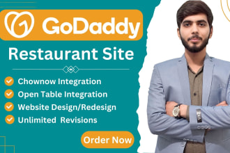 build a restaurant website using godaddy builder with chow now integration