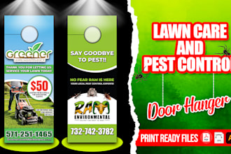 design door hanger, flyer, postcard, business card for lawn care, pest control