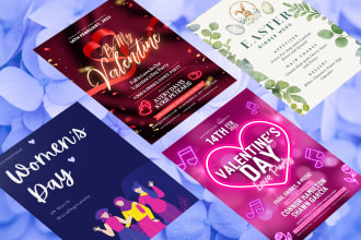 design valentine day card, easter flyer and women day flyer in 3hrs