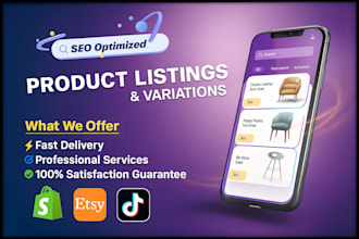 upload optimized SEO shopify, etsy and tiktok product listings