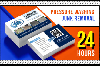 design pressure washing,junk removal cleaning business card with a qr code