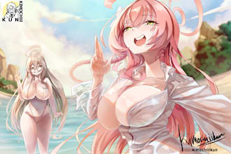 draw your beloved waifu on blue archive or azurlane